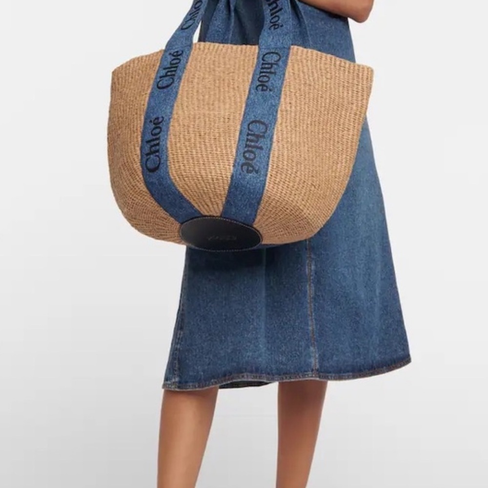 Chloe Tan and Blue Tote Bag Denim Accents Rare sold out